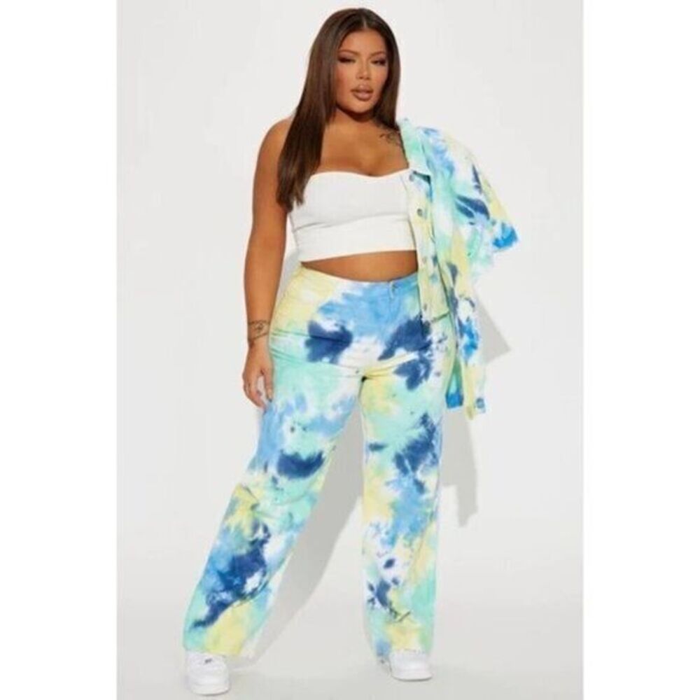 Drama Queen Tie Dye Straight Leg Jeans Blue/combo Size 14‎ Plus